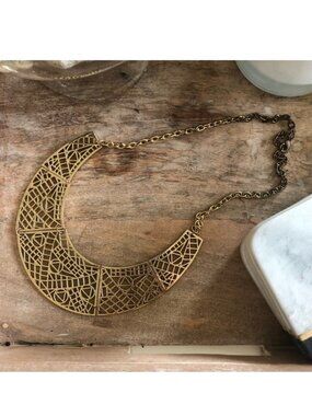 Boutique | Goldtone Bib Statement Necklace Geometric Design | One Size (Adult)